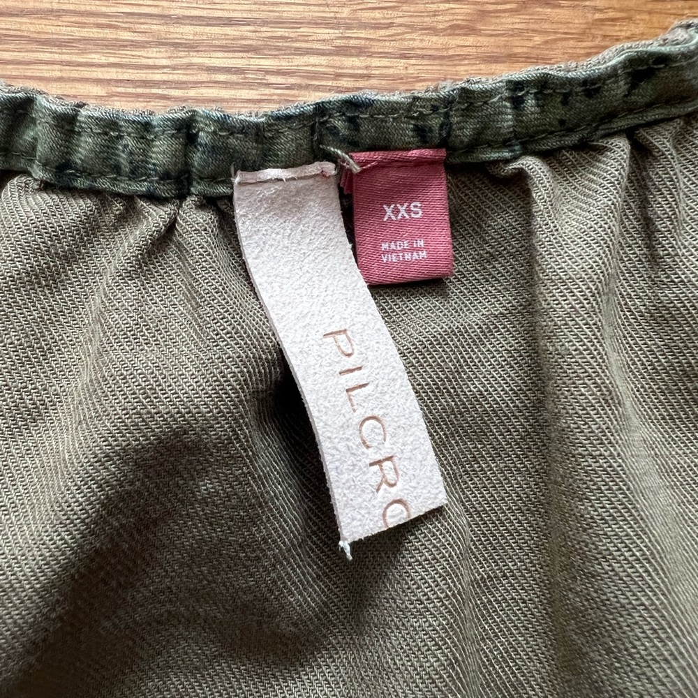 Pilcro Mini Button Down Dress in Army Green - Picture 4 of 6